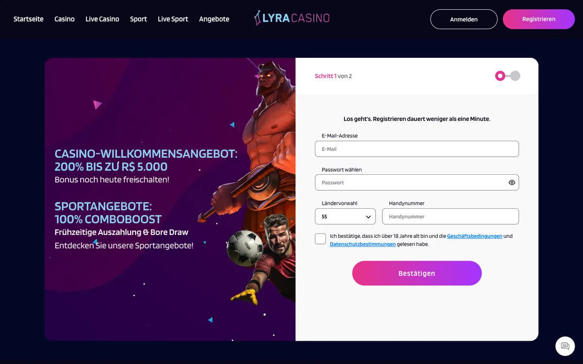LyraCasino — Sign-up, captured from Austria