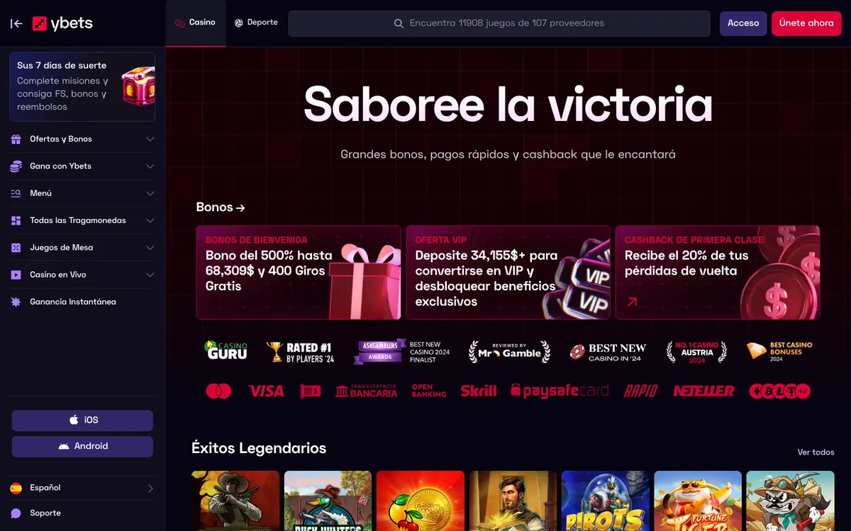Ybets Casino — Home page, captured from Mexico