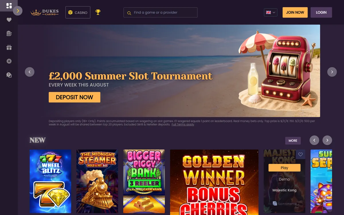 Dukes Casino — Home page, captured from Spain