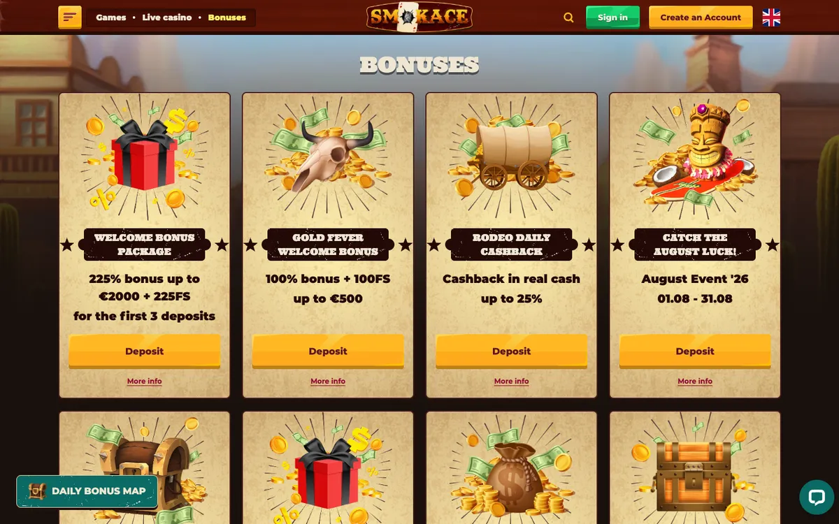 Smokace Casino — «Акции», снято из страны Бельгия