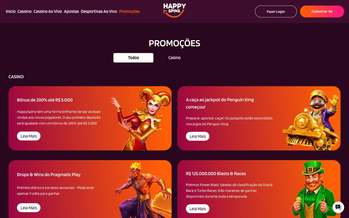 HappySpins Casino — Promotions, captured from Brazil
