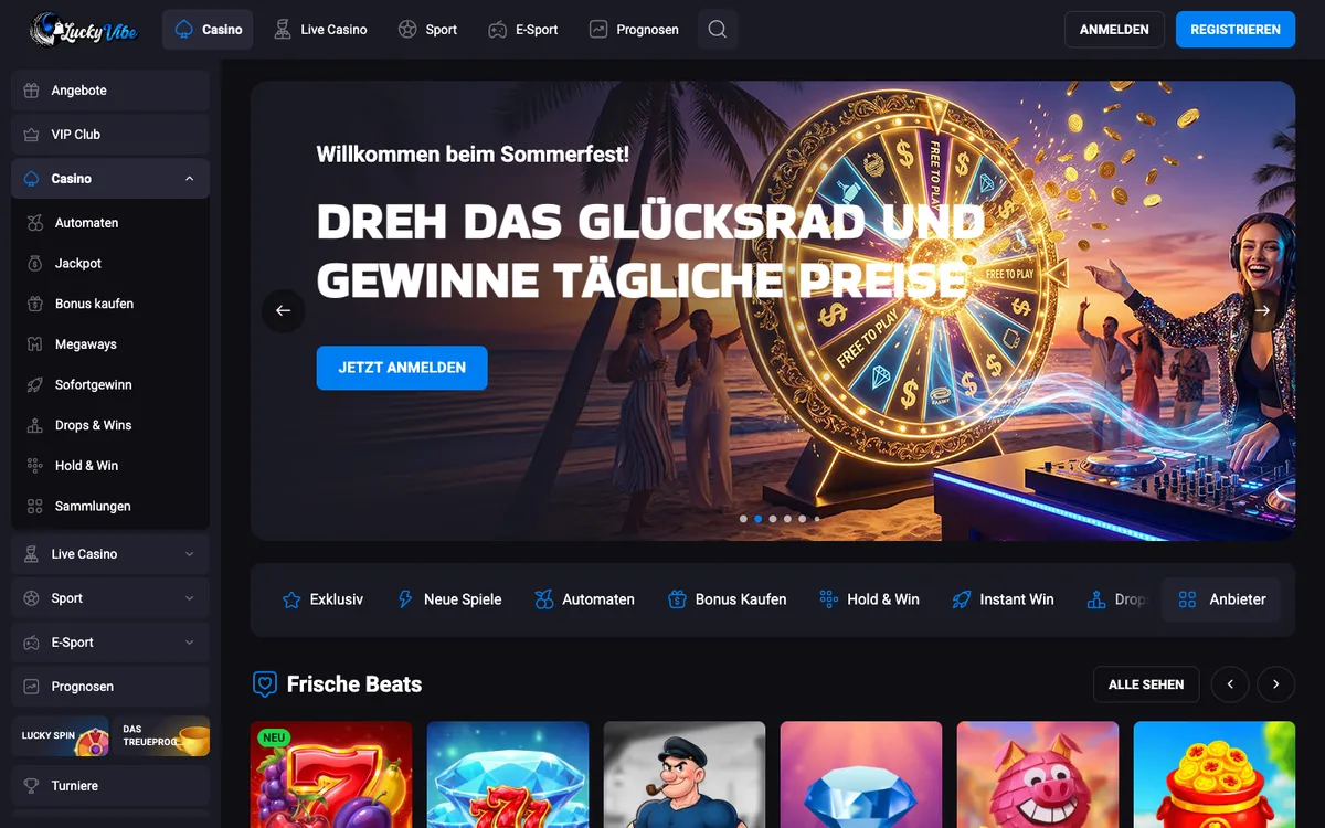 Lucky Vibe Casino — Home page, captured from Germany