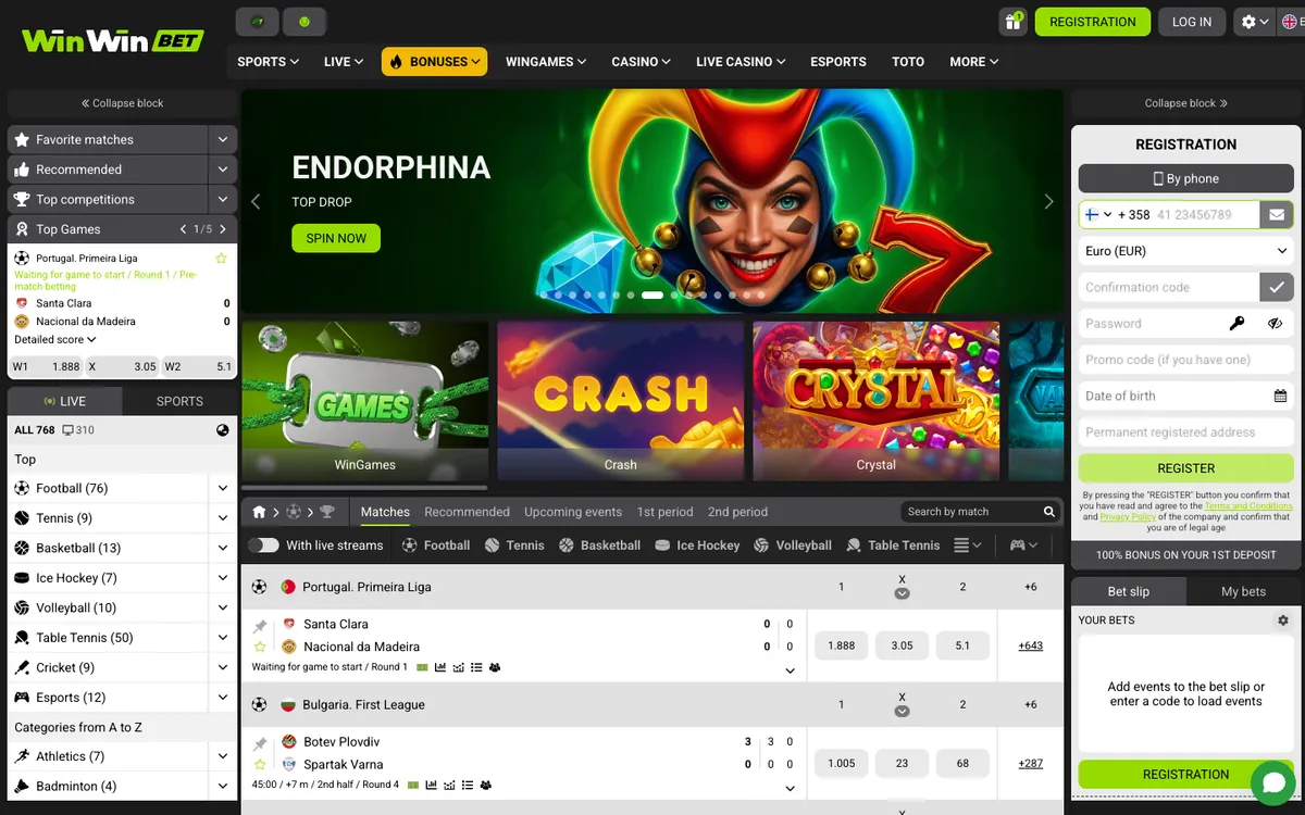 WinWinBet Casino — Home page, captured from Finland