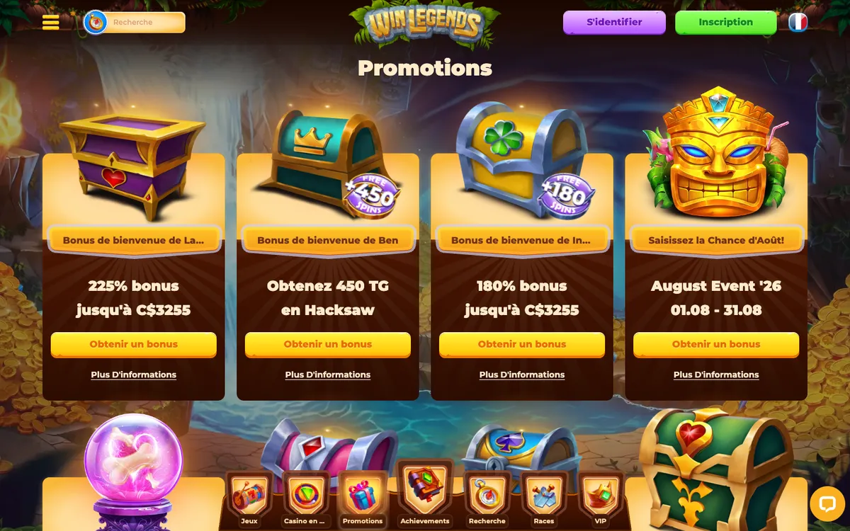 WinLegends Casino — Promotions, captured from France