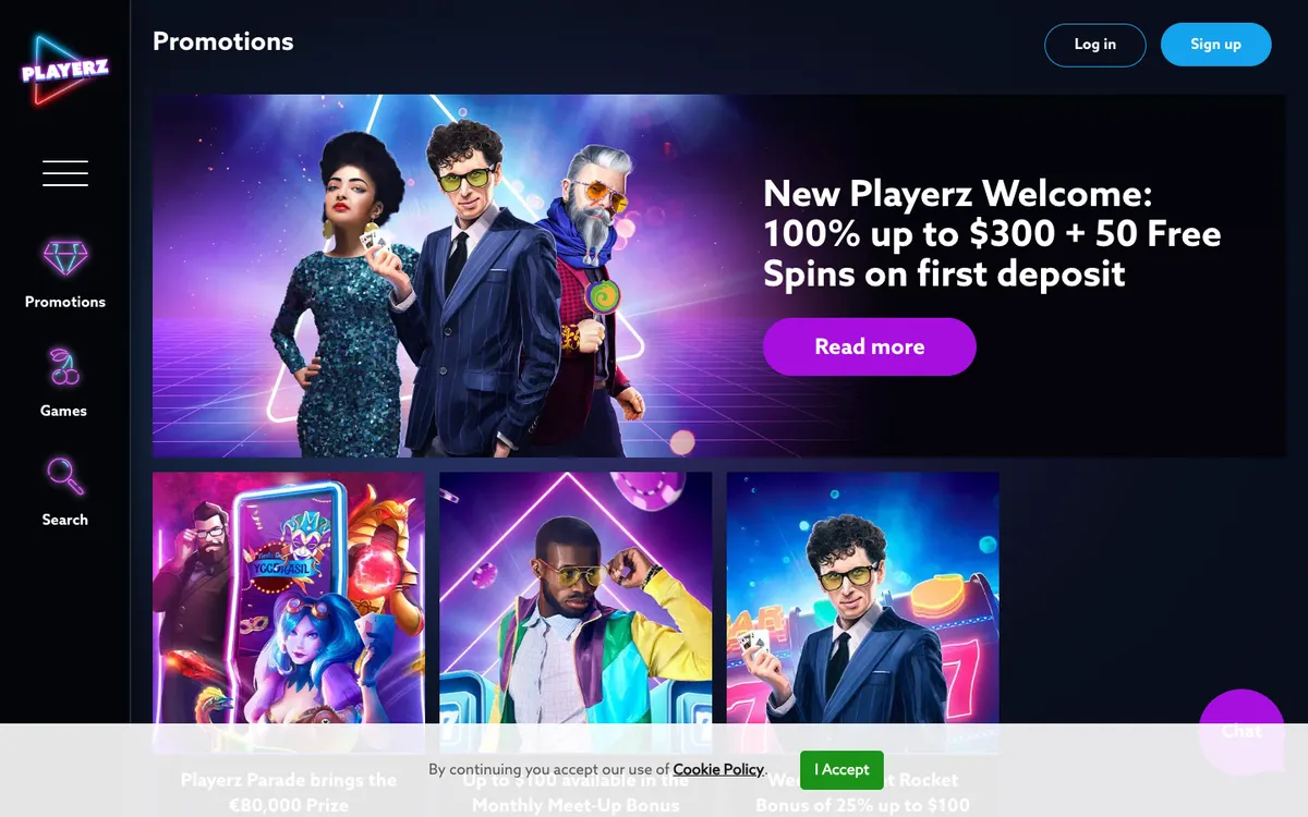 Playerz Casino — Promotions, captured from United Kingdom