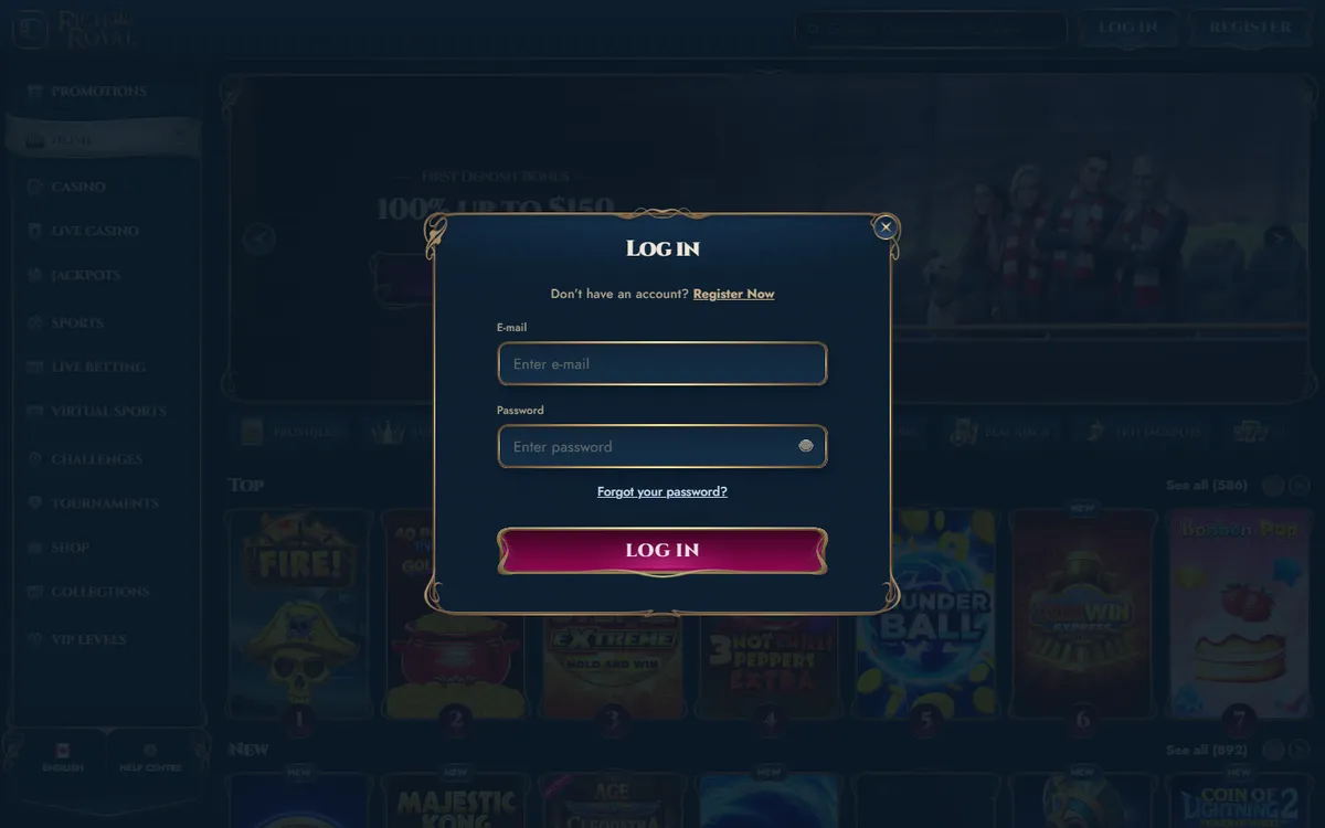 Rich Royal Casino — Sign-up, captured from Canada