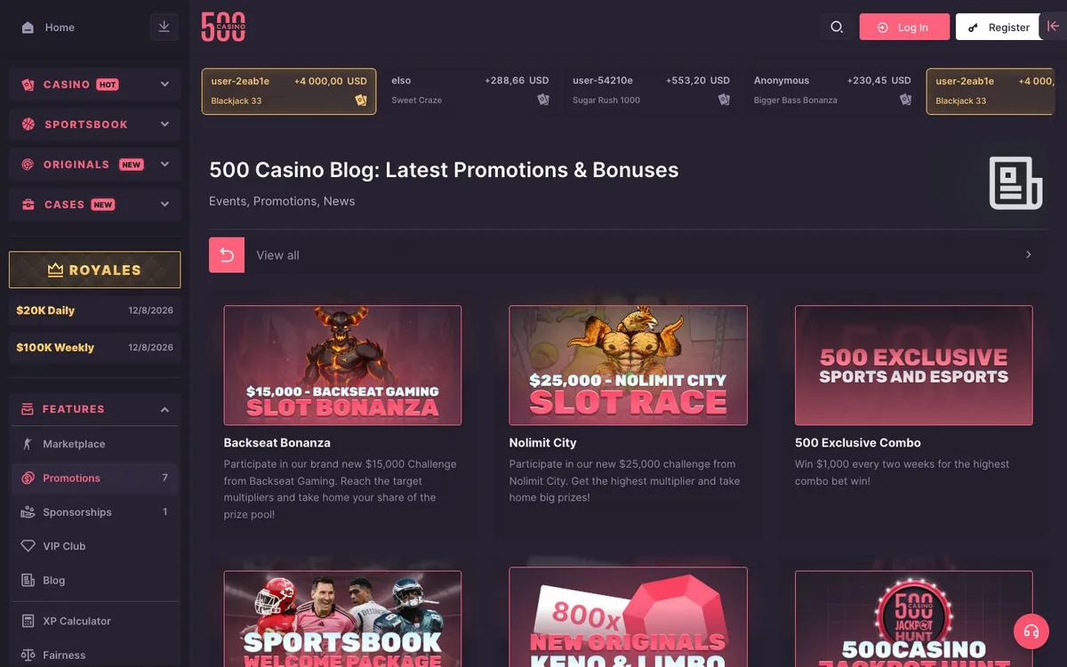 500 Casino — Promotions, captured from Czechia