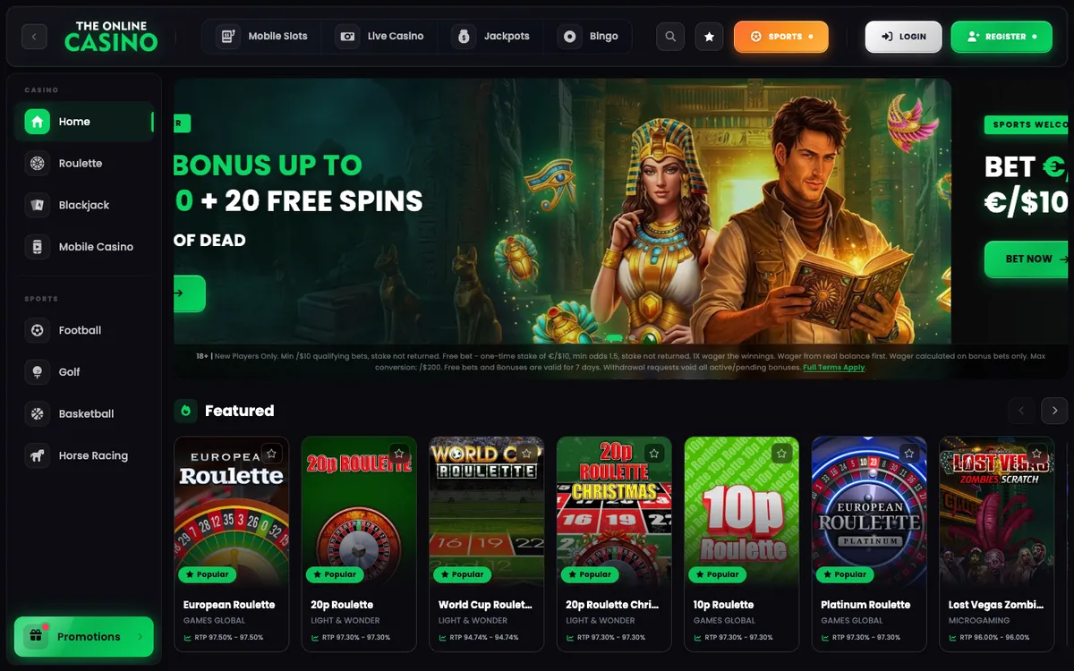 TheOnlineCasino — Home page, captured from New Zealand