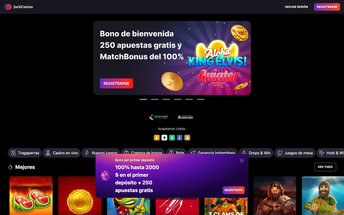 Jack Casino — Home page, captured from Spain