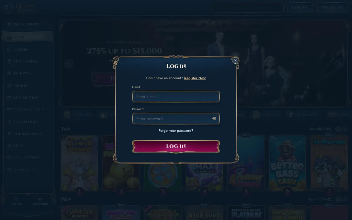 Rich Royal Casino — Sign-up, captured from New Zealand