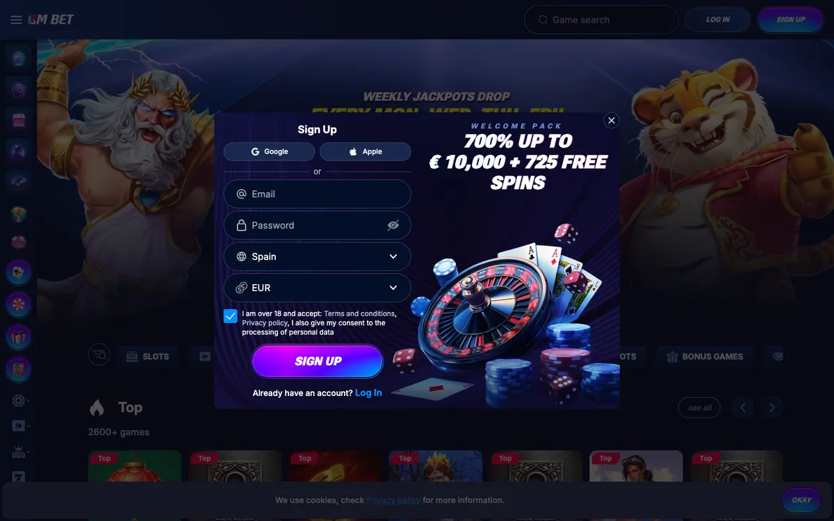 Bm.bet Casino — Sign-up, captured from Spain