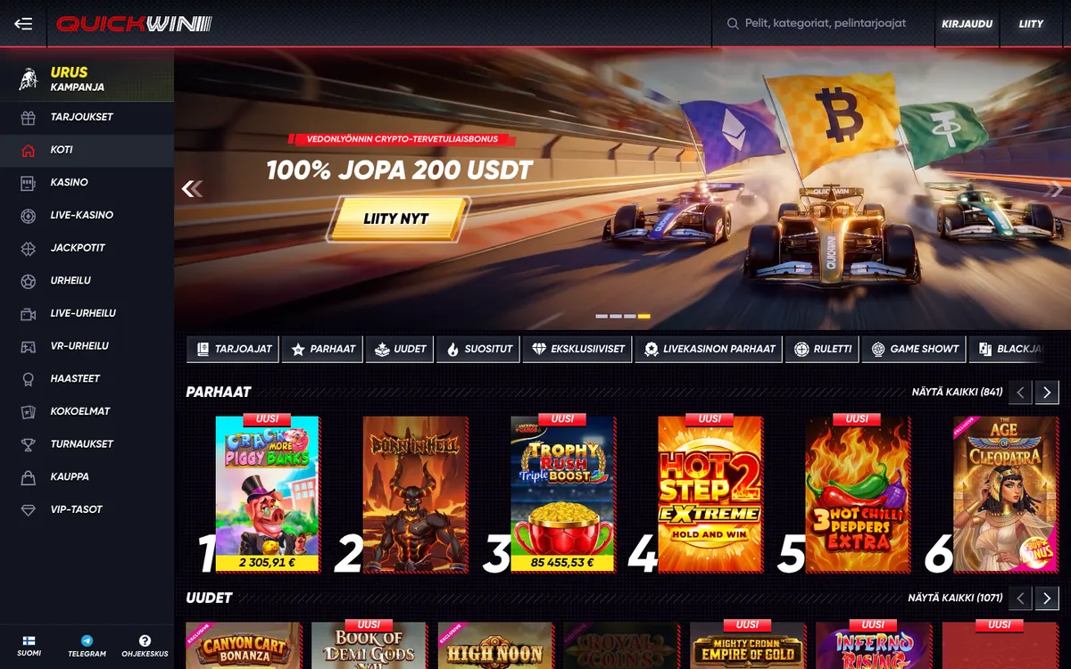QuickWin Casino — Home page, captured from Finland