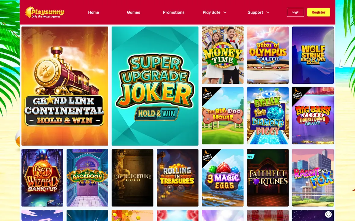 Play Sunny UK Casino — Home page, captured from United Kingdom