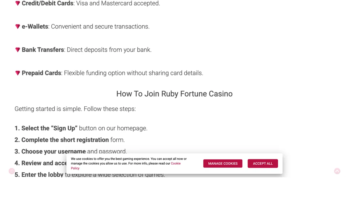 Ruby Fortune Casino — Home page, captured from New Zealand