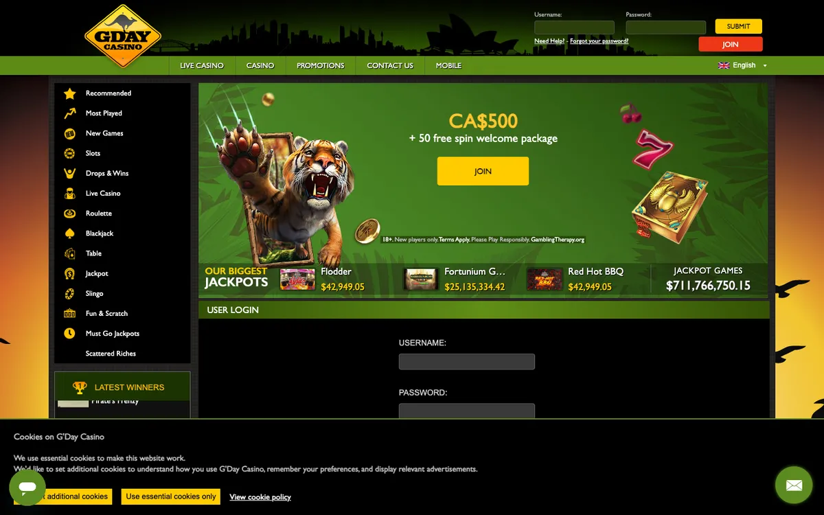 GDay Casino — Sign-up, captured from Canada