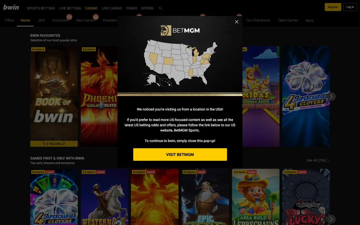 bwin Casino — Home page, captured from Mexico