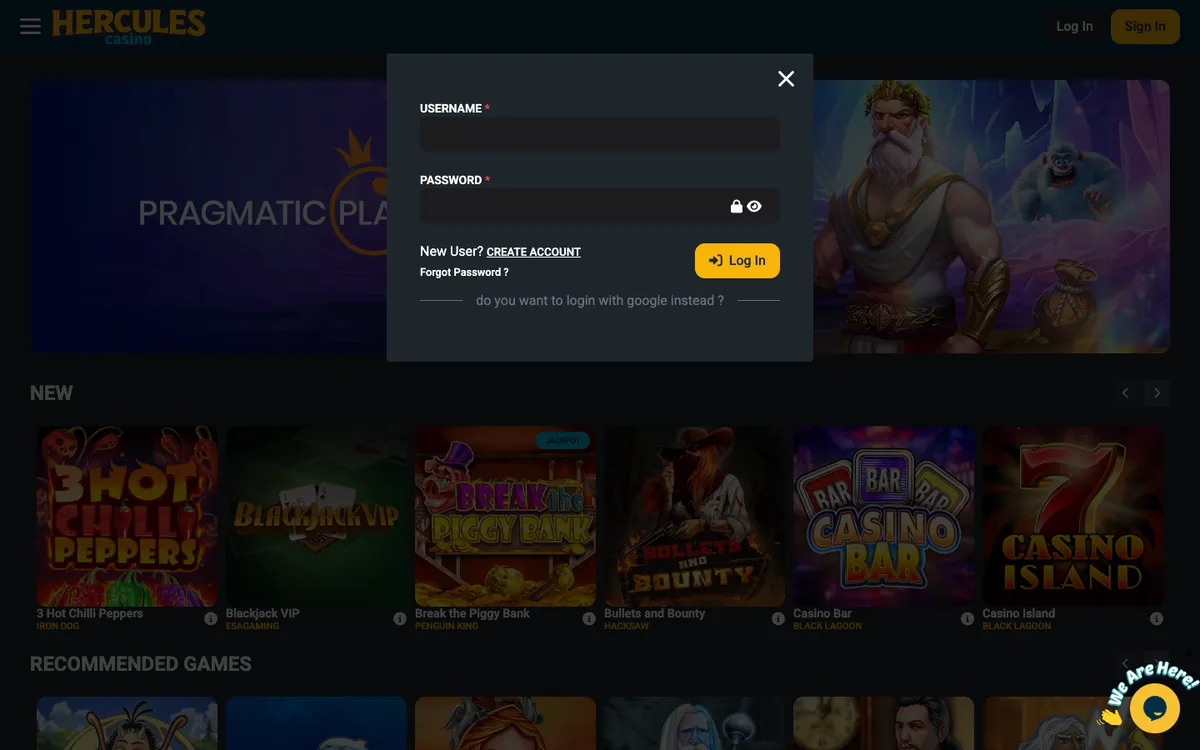 Hercules Casino — «Регистрация», снято из страны Испания