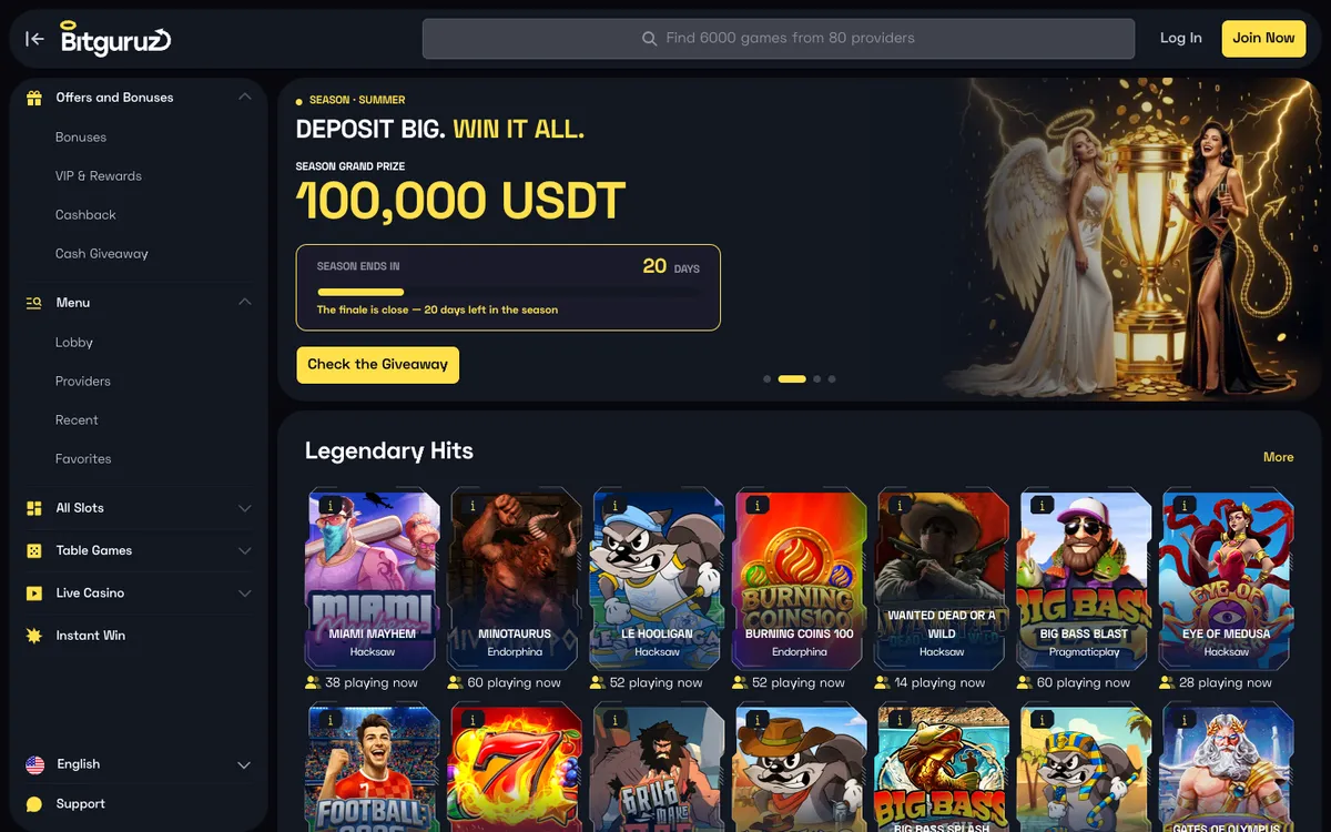 Bitguruz Casino — Home page, captured from Spain