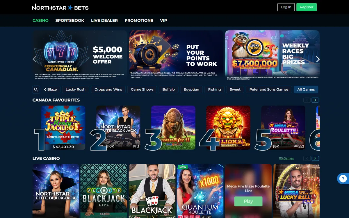 NorthStar Bets Casino — Home page, captured from Canada