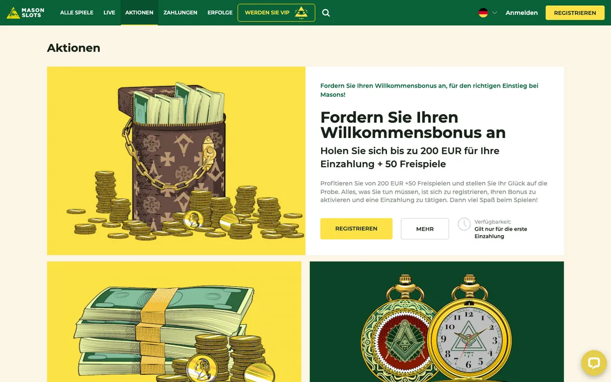 Mason Slots Casino — Promotions, captured from Germany