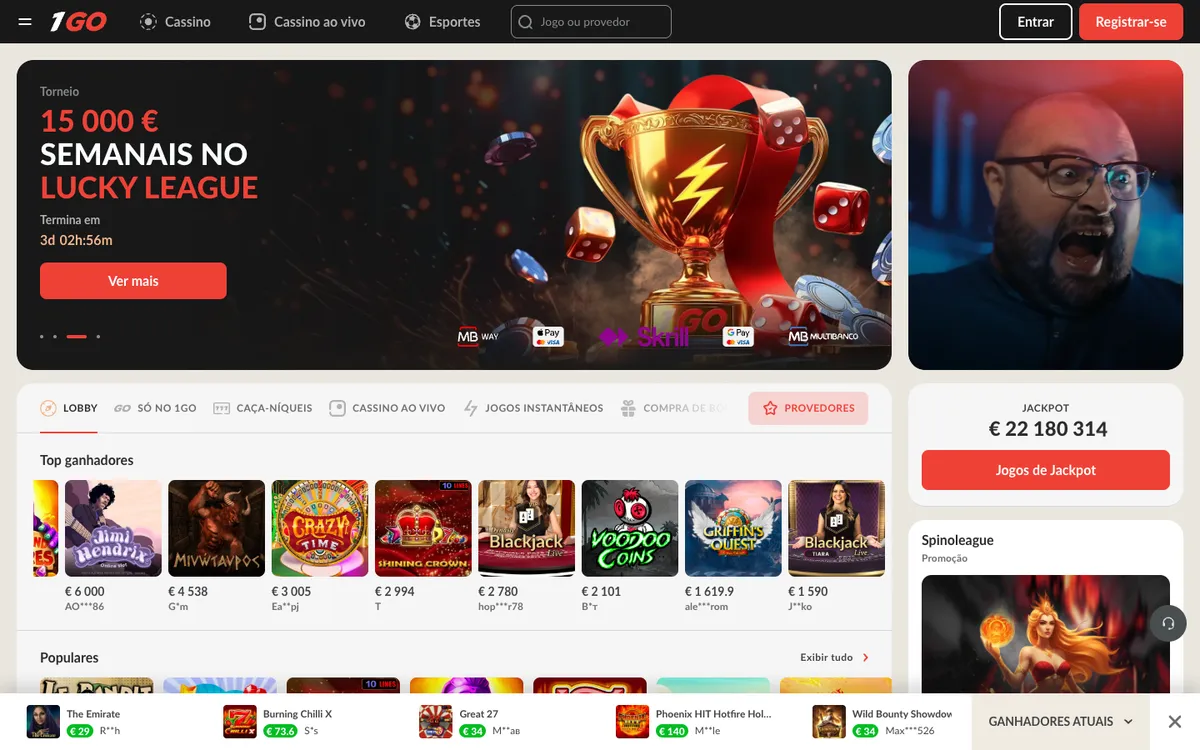 1Go Casino — Home page, captured from Portugal