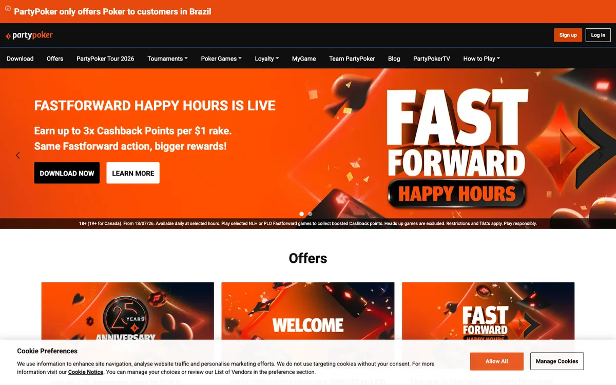 Party Poker Casino — Promotions, captured from Brazil