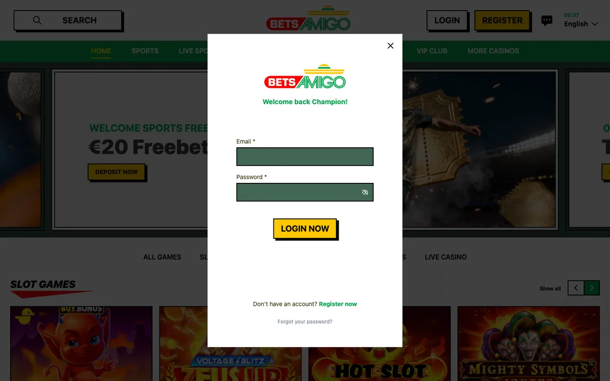 Betsamigo Casino — Sign-up, captured from Germany