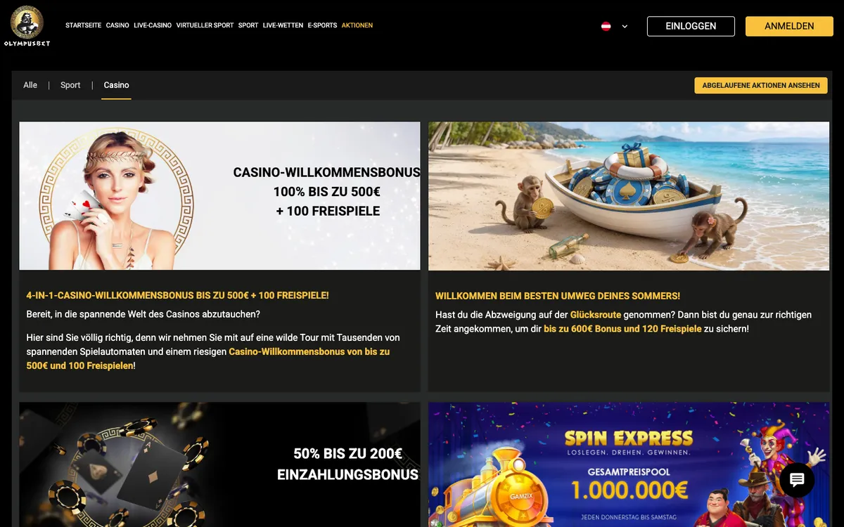 Olympusbet Casino — Promotions, captured from Austria