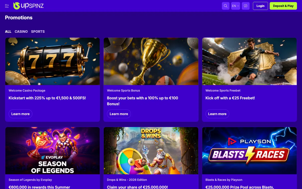 UpSpinz Casino — Promotions, captured from Finland