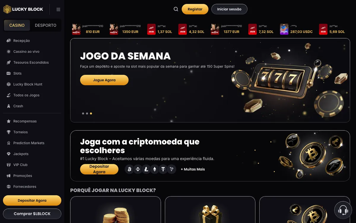Lucky Block Casino — Home page, captured from Portugal