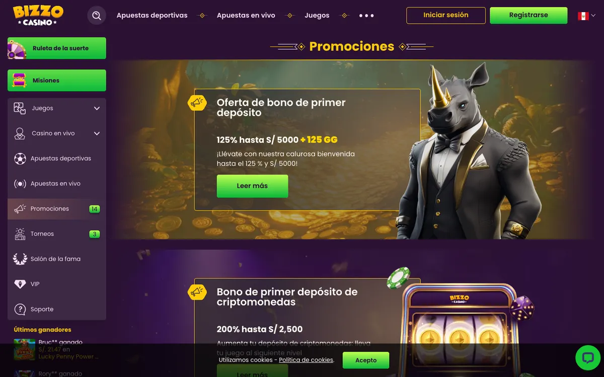 Bizzo Casino — Promotions, captured from Peru