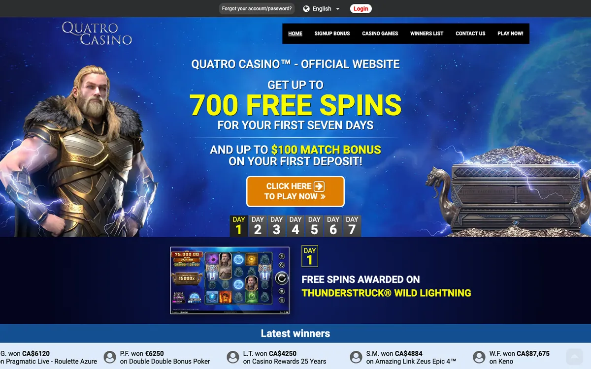 Quatro Casino — Home page, captured from Germany