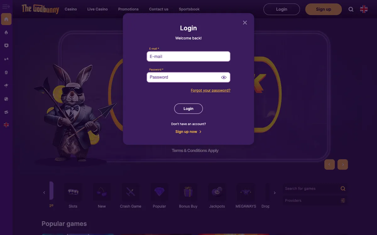 Godbunny Casino — Sign-up, captured from Canada