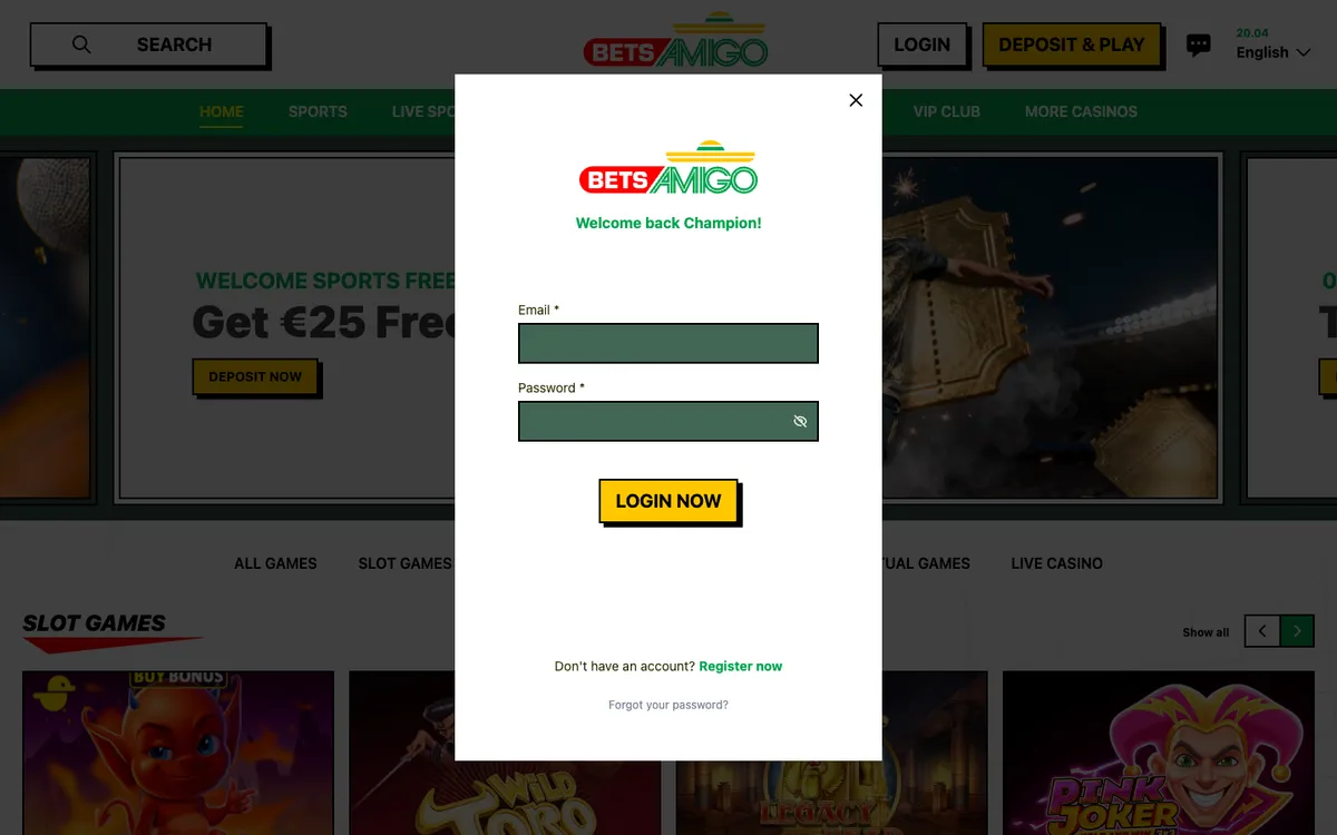 Betsamigo Casino — «Регистрация», снято из страны Финляндия