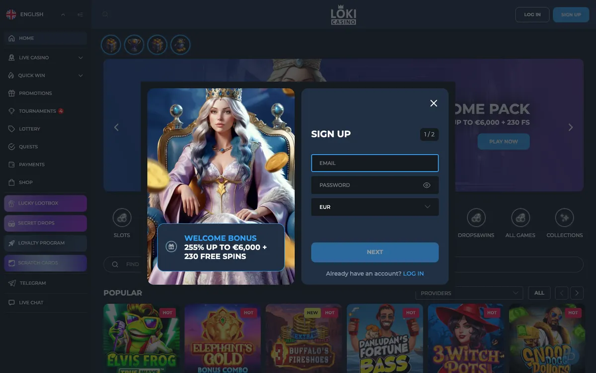Loki Casino — «Главная», снято из страны Япония