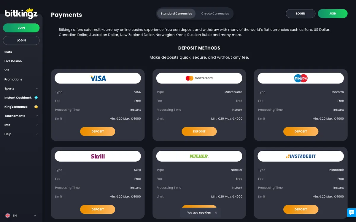 Bitkingz Casino — «Платежи», снято из страны Норвегия