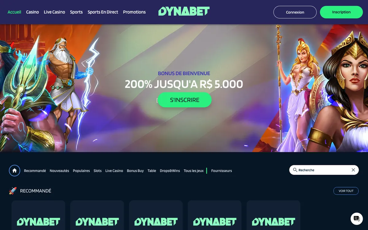 Dynabet Casino — Home page, captured from France