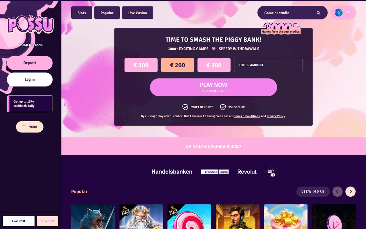 Possu Casino — Home page, captured from Finland