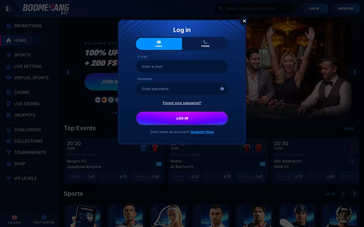 Boomerang-bet Casino — «Регистрация», снято из страны Нигерия