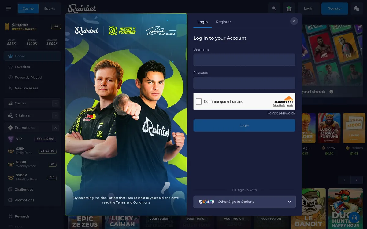 Rainbet Casino — Sign-up, captured from Brazil
