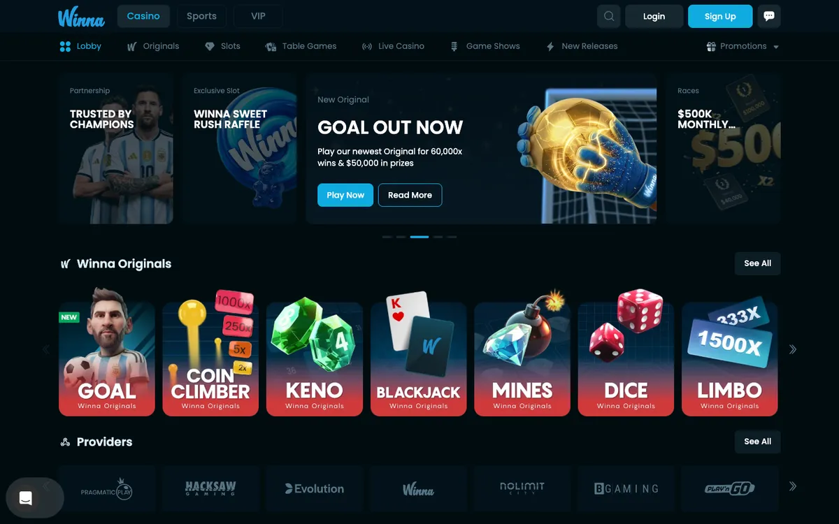 Winna Casino — Home page, captured from Austria