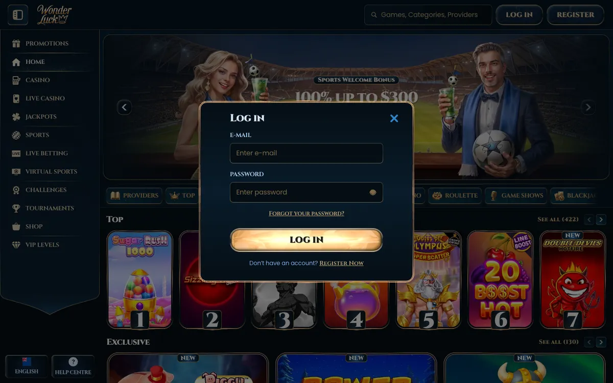 WonderLuck Casino — Sign-up, captured from New Zealand