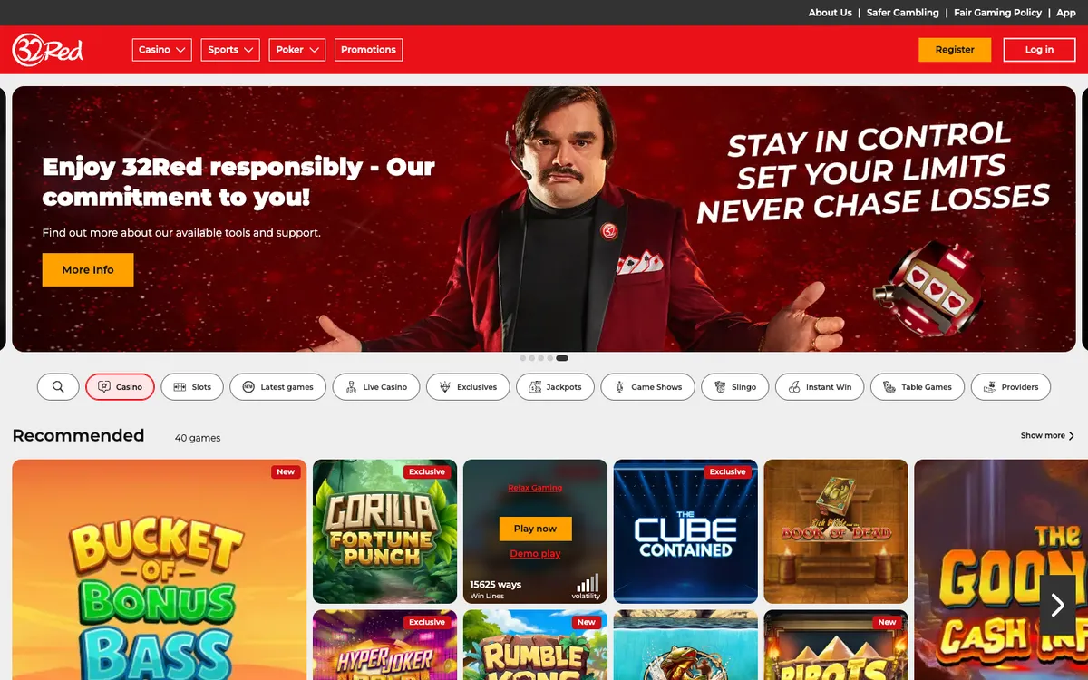 32Red Casino — Home page, captured from Hungary