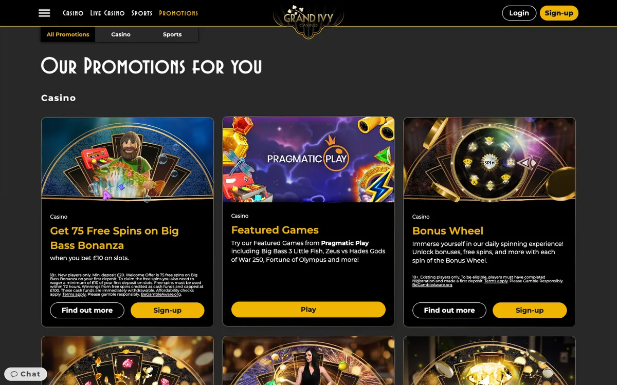 The Grand Ivy Casino — Promotions, captured from United Kingdom