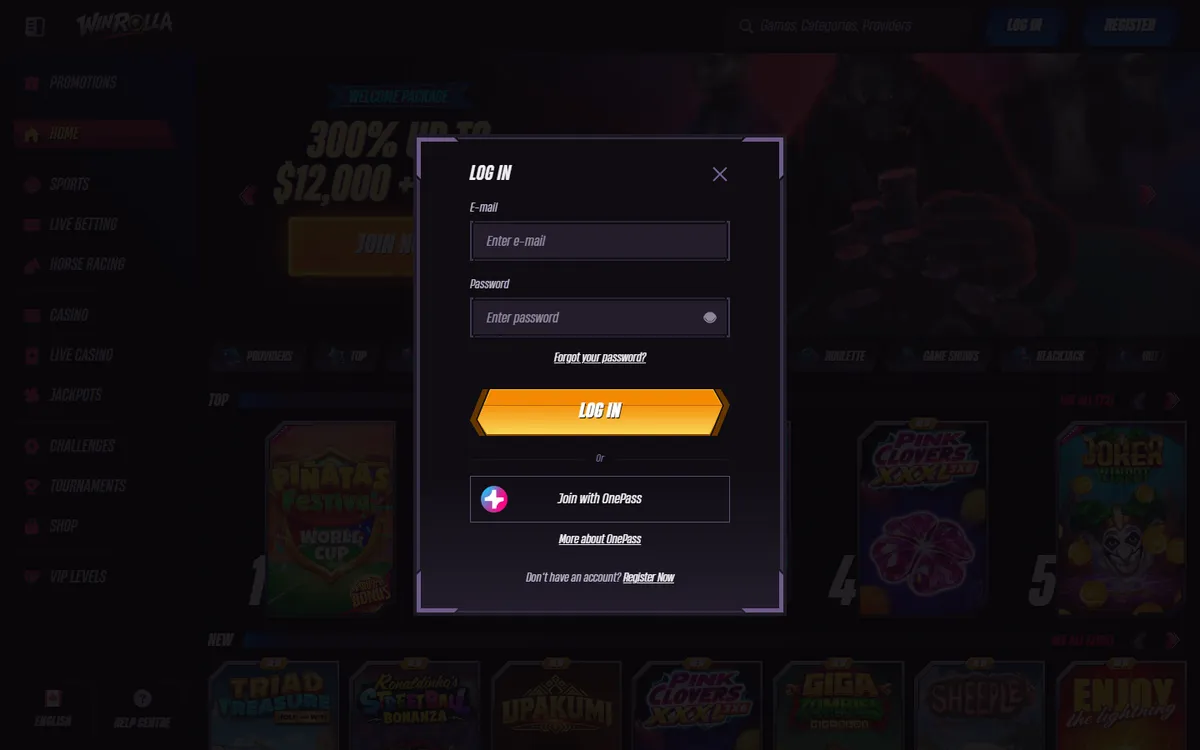 Win Rolla Casino — Sign-up, captured from Canada