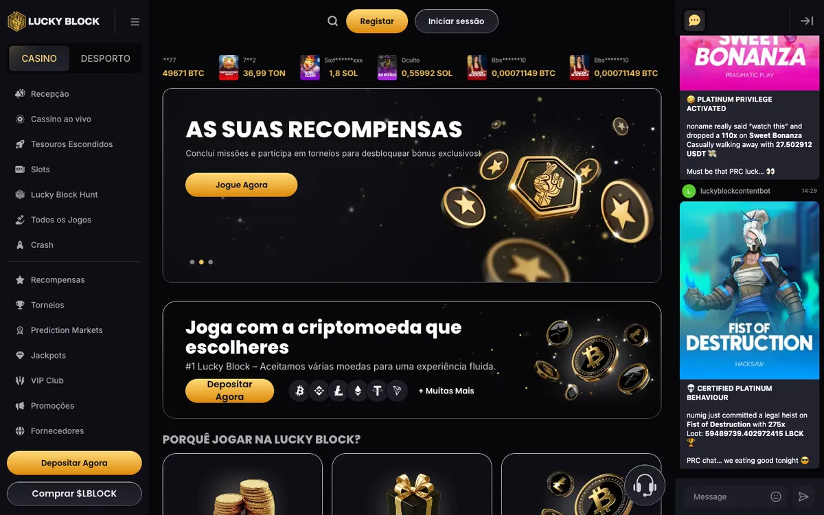 Lucky Block Casino — Home page, captured from Brazil