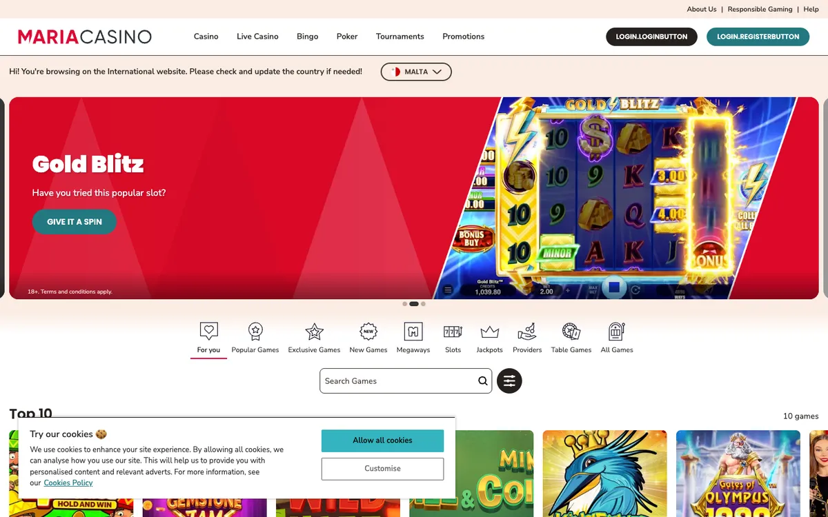 Maria Casino — Home page, captured from Canada