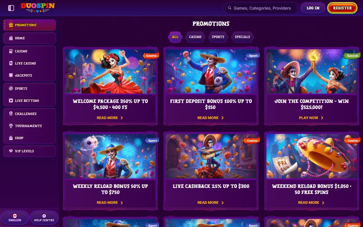 Duospin Casino — Promotions, captured from Canada