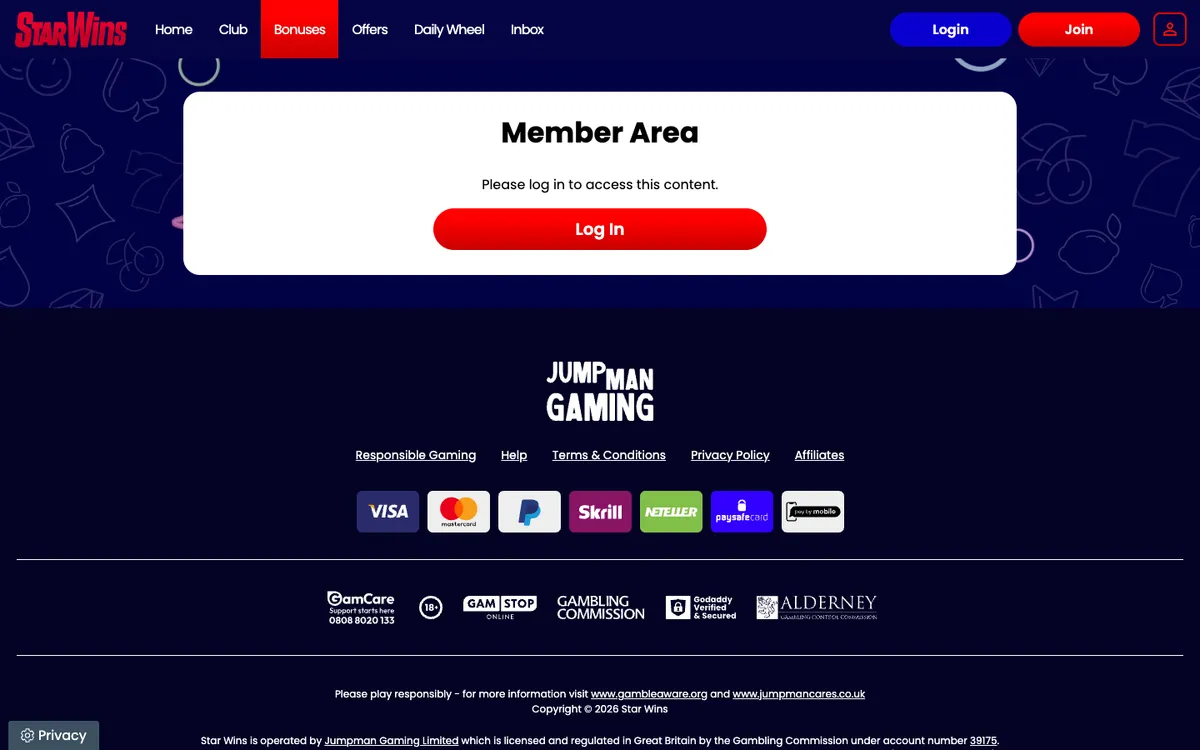 Star Wins Casino — Promotions, captured from United Kingdom