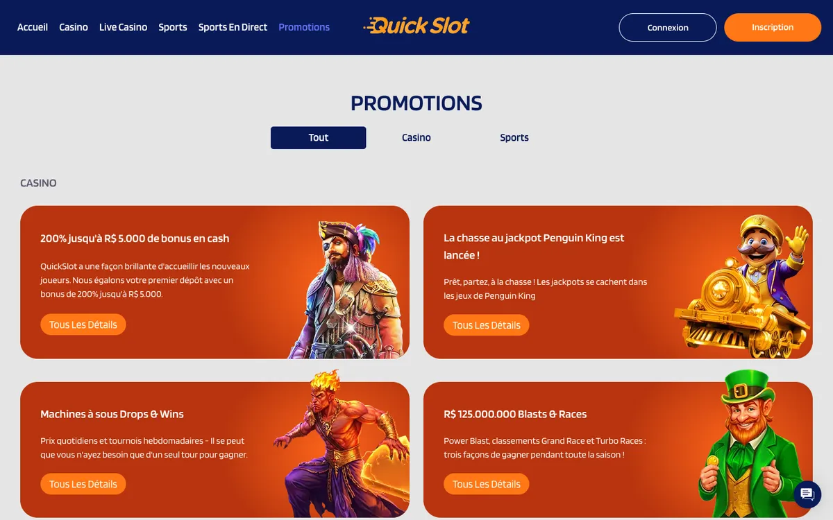 QuickSlot Casino — Promotions, captured from France